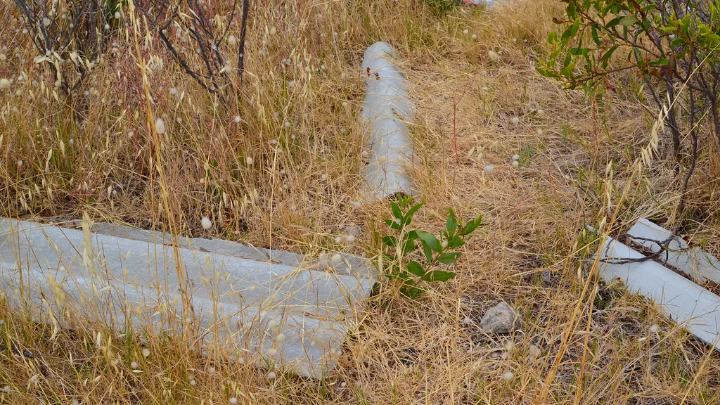 Broken asbestos cement fence sheets dumped in dry grass